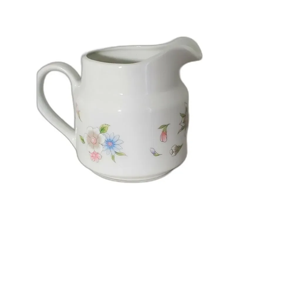 Little White Ceramic Flower Vase Purple Flowers ~ Vintage~